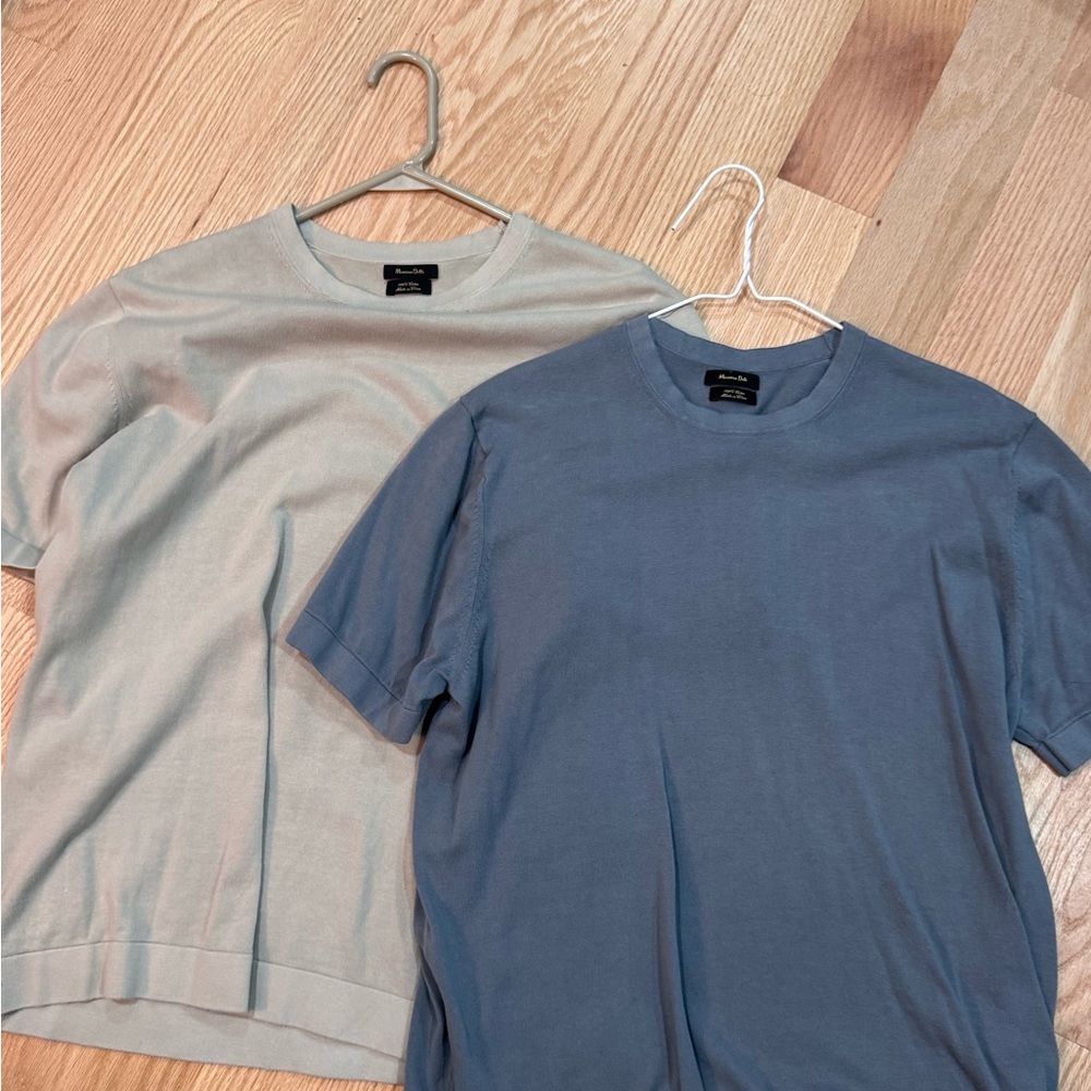 Massimo Dutti Blue and Light Gray Short-Sleeve Crewneck Tees